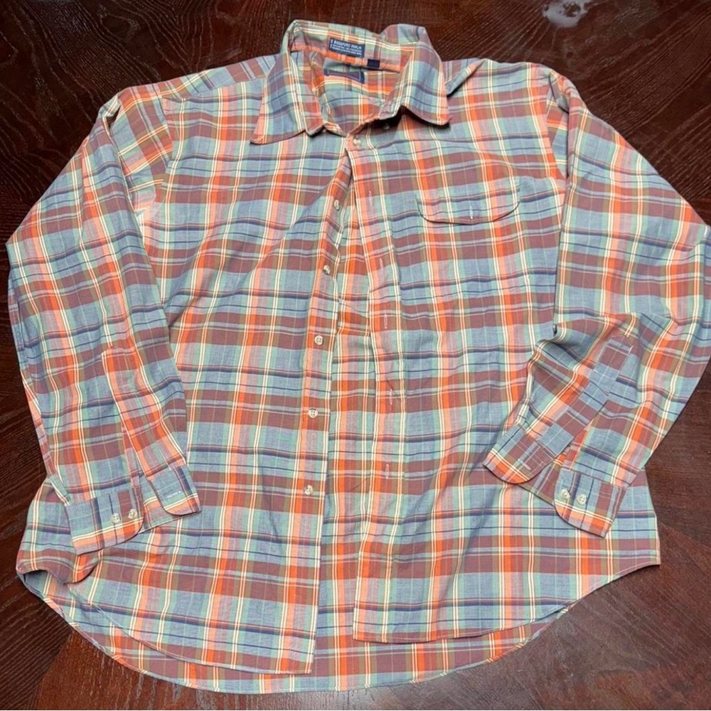 Casual Plaid Button-Down Shirt - Orange and Gray